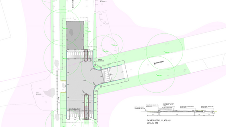 Technische tekening van de wijzigingen voor kruispunt Biltseweg-Vossenlaan