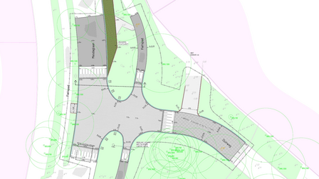 Technische tekening van de wijzigingen voor kruispunt Duinweg-Mesdaglaan