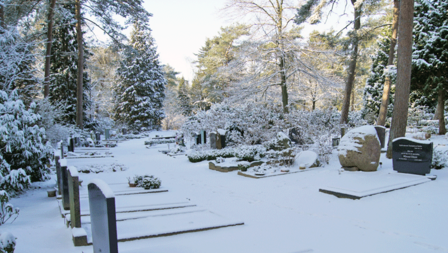 grafstenen in de winter met sneeuw