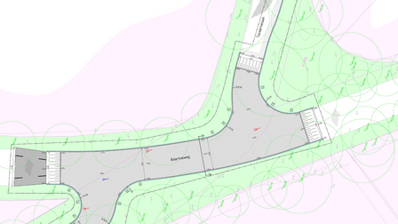 Technische tekening van de wijzigingen voor kruispunt Baarnseweg-Taveernelaan