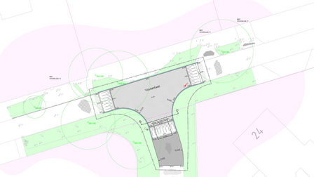Technische tekening van de wijzigingen voor kruispunt Dennenweg-Vossenlaan