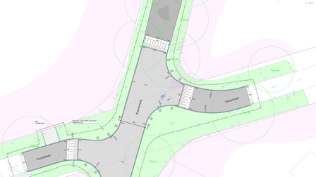 Technische tekening van de wijzigingen voor kruispunt Baarnseweg-Vossenlaan